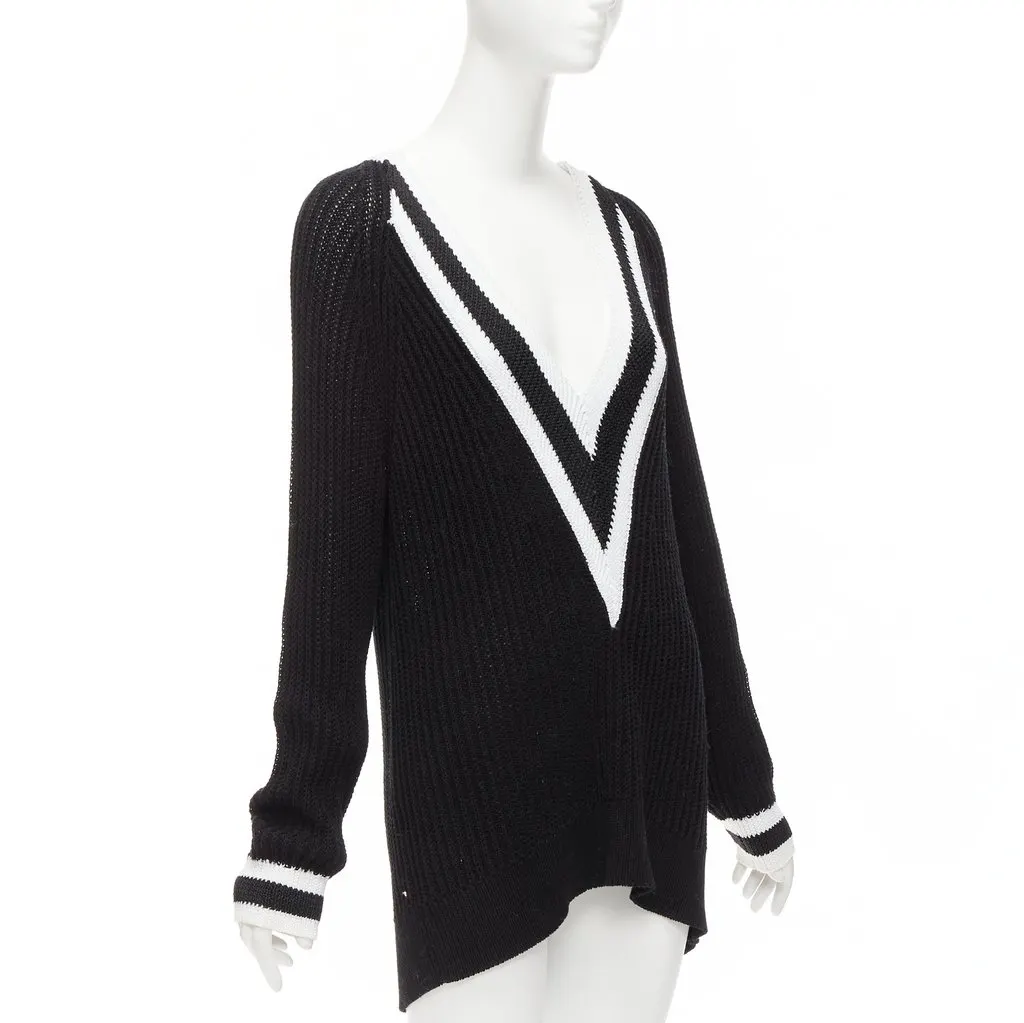 Rag & Bone Deep V Varsity Sweater Black Cotton Never worn - Back View