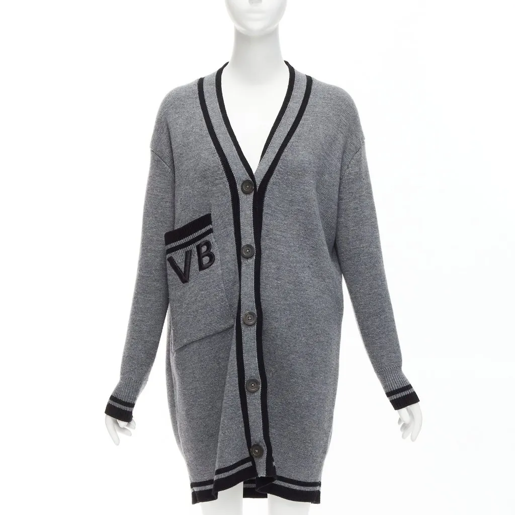 VICTORIA, VICTORIA BECKHAM Logo Oversized Cardigan Black Wool Very good - Front View