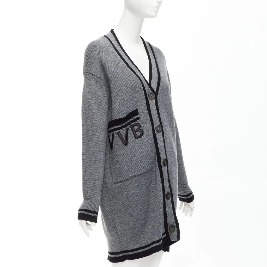 VICTORIA, VICTORIA BECKHAM Logo Oversized Cardigan Black Wool Very good - Model View