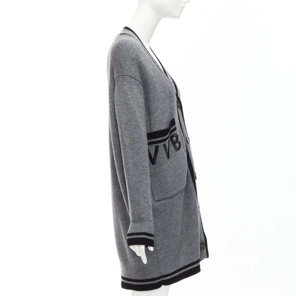 VICTORIA, VICTORIA BECKHAM Logo Oversized Cardigan Black Wool Very good - Box View