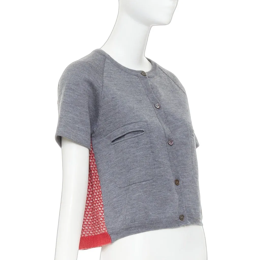 Marni Mixed-Media Cropped Cardigan Grey Cotton Very good - Front View