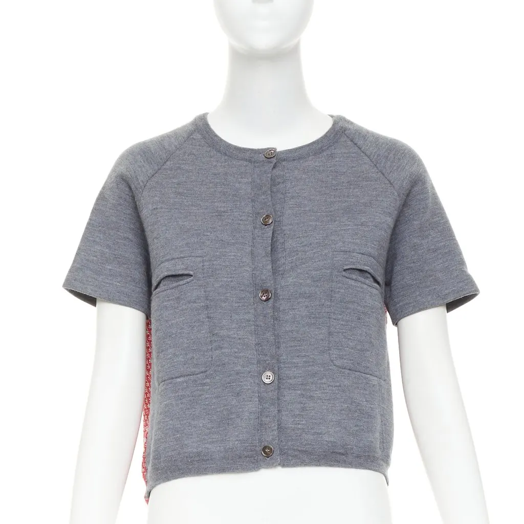 Marni Mixed-Media Cropped Cardigan Grey Cotton Very good - Inside View