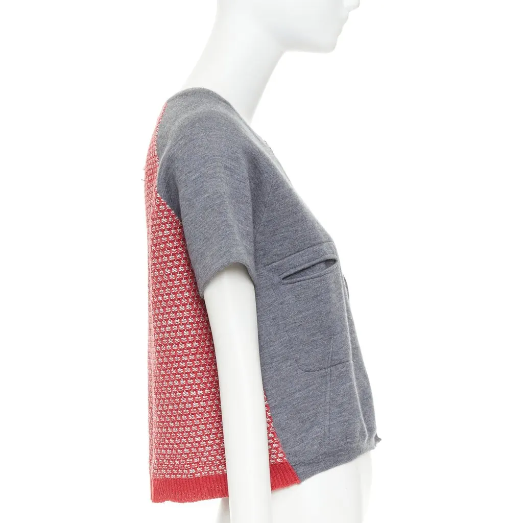 Marni Mixed-Media Cropped Cardigan Grey Cotton Very good - Model View