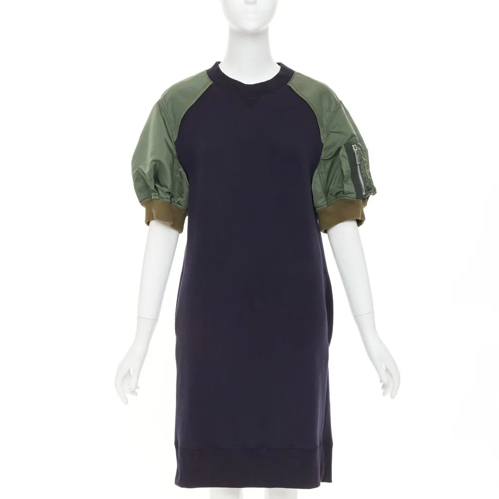 Sacai Sponge Sweat x MA-1 Dress Green Cotton Good - Front View