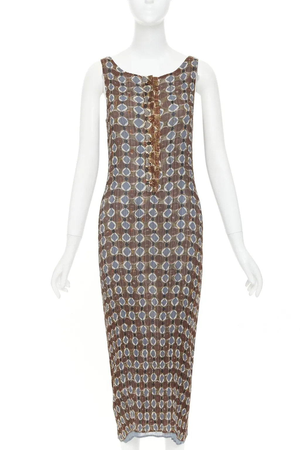 Issey Miyake Brown Polyester Dress Brown Polyester Very good - Front View