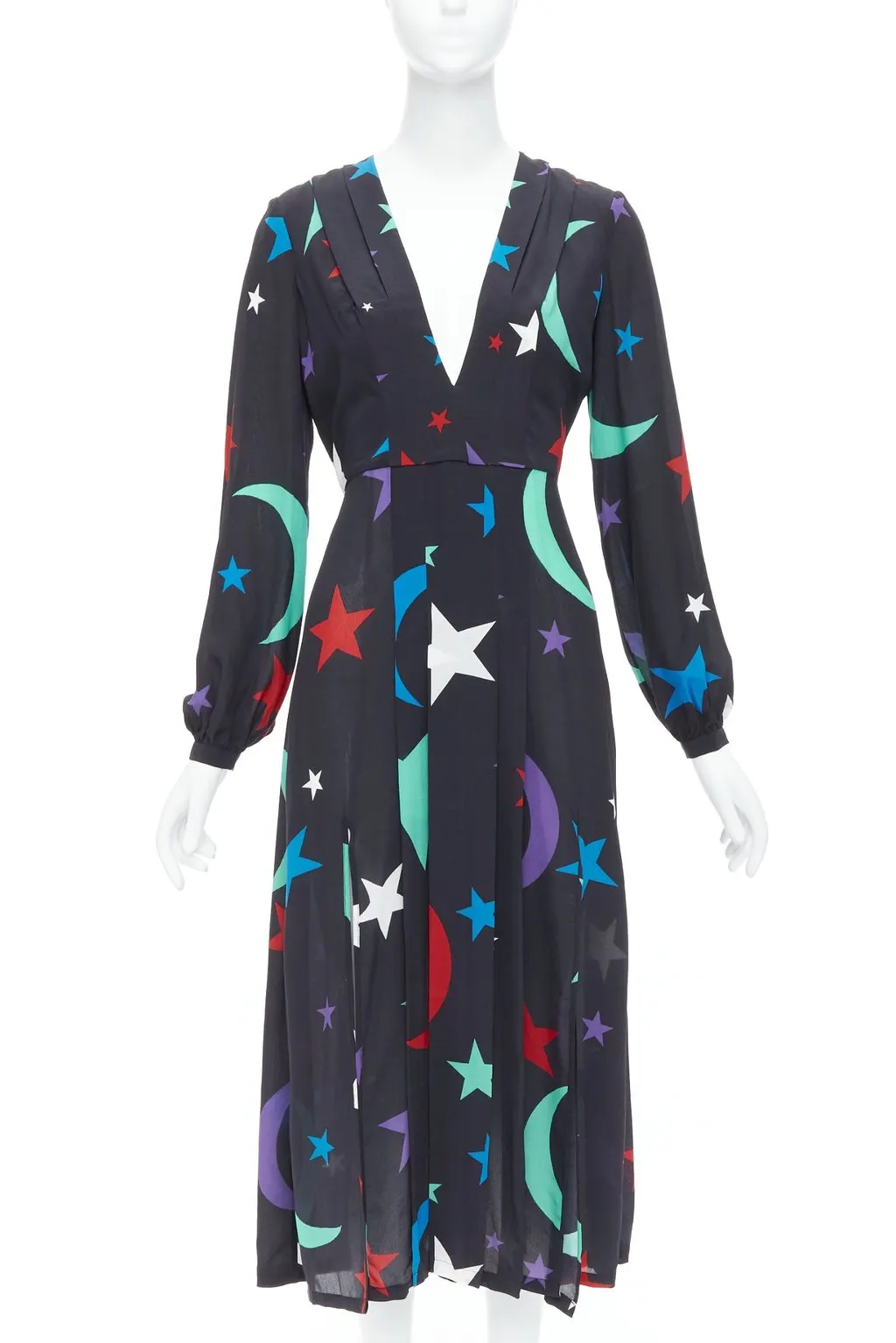 Rixo Star Print Dress Black Silk Good - Front View