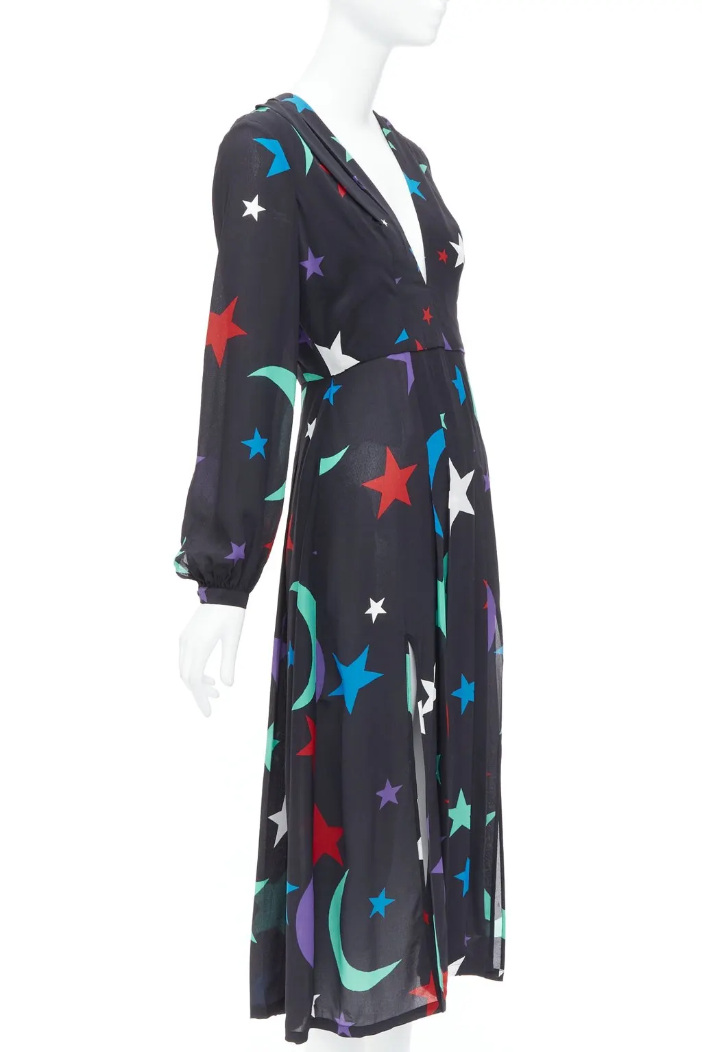 Rixo Star Print Dress Black Silk Good - Back View