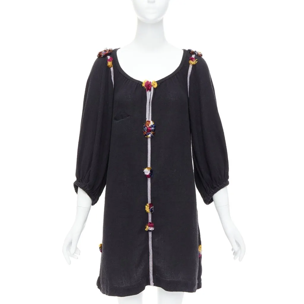 Isabel Marant Boho Pompom Dress Black Polyester Very good - Front View