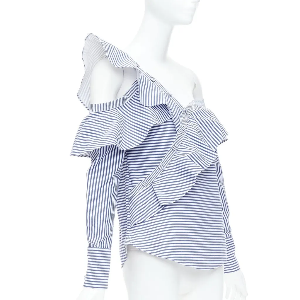 SELF-PORTRAIT Striped Ruffle Top White Cotton Never worn - Inside View