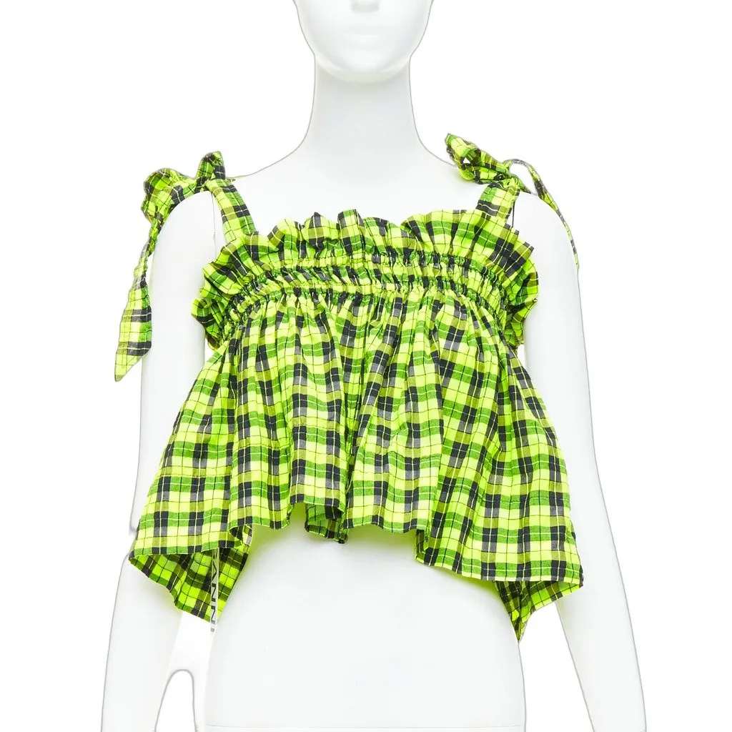 Ganni Checked Seersucker Green Cotton Never worn, with tag - Front View