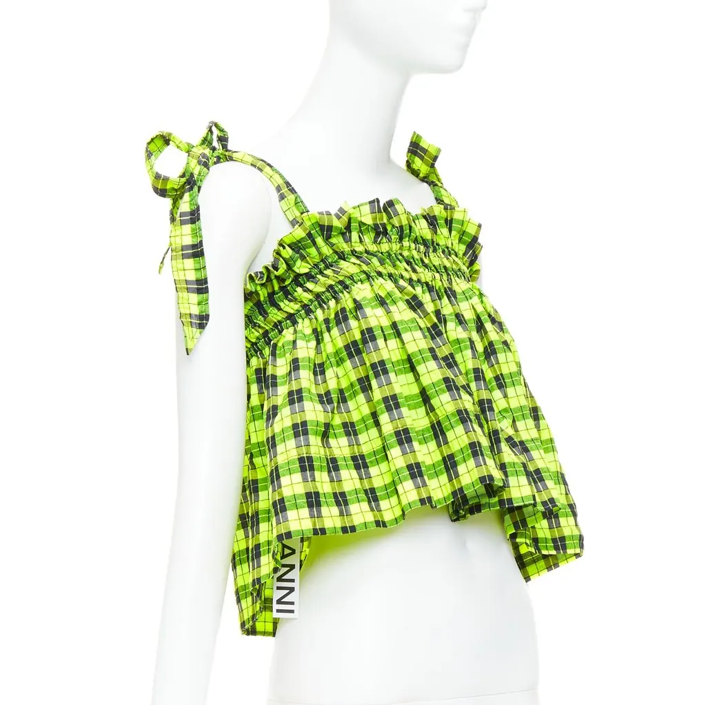 Ganni Checked Seersucker Green Cotton Never worn, with tag - Inside View