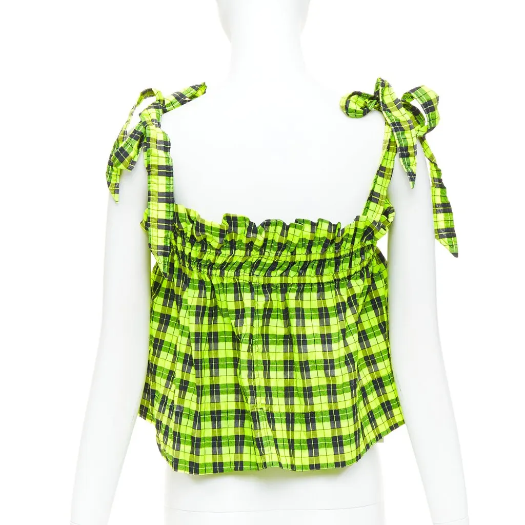 Ganni Checked Seersucker Green Cotton Never worn, with tag - Box View