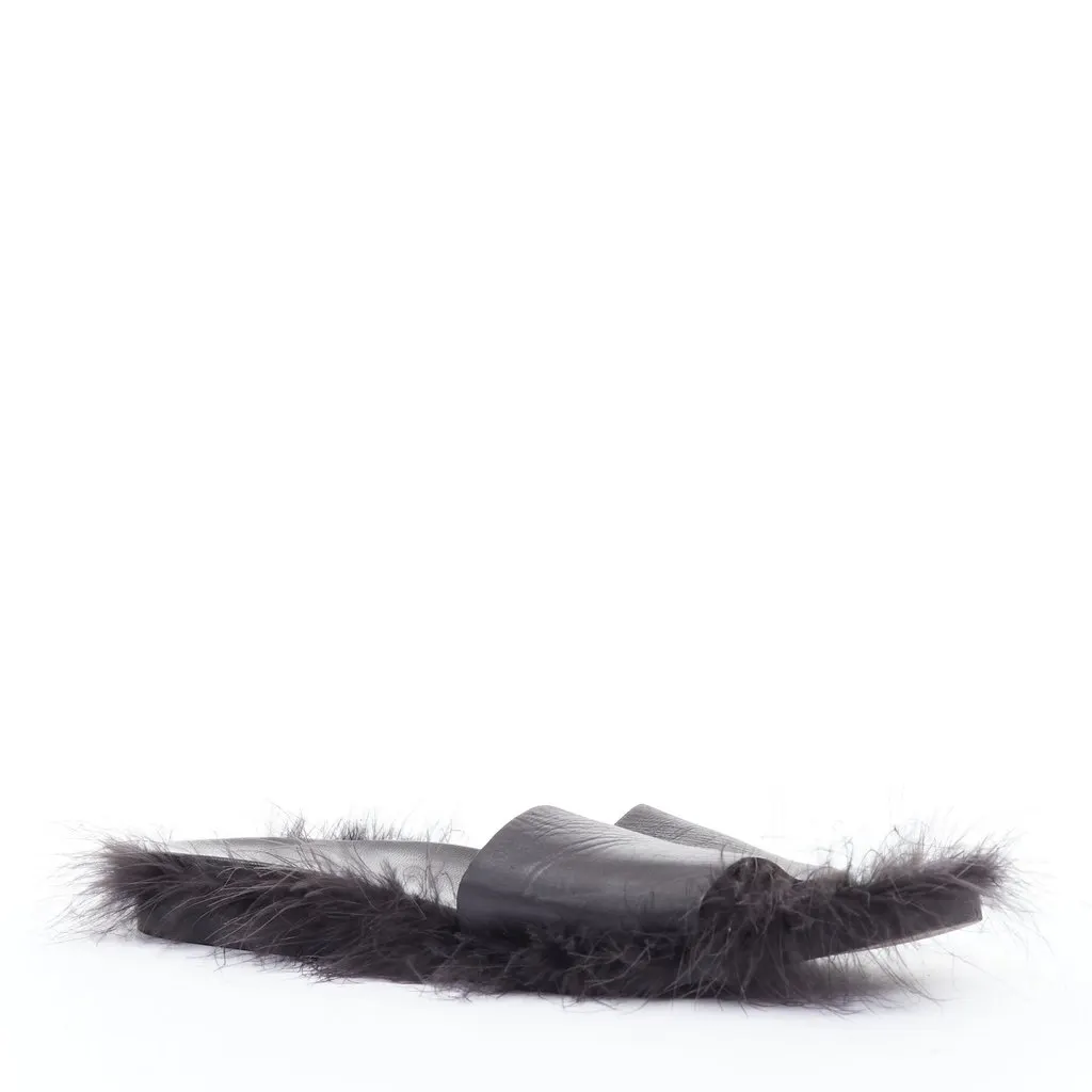 Simone Rocha Feather Trimmed Slides Black Leather Good - Back View