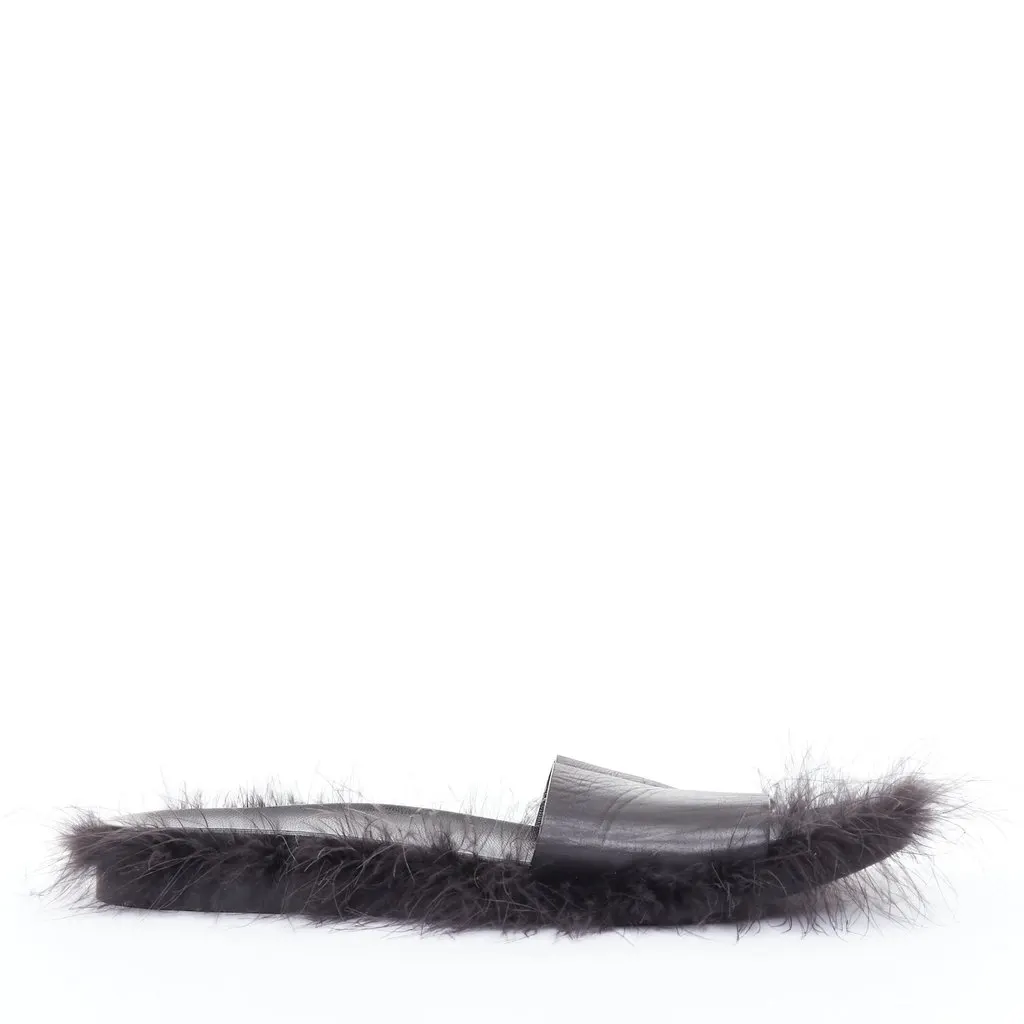Simone Rocha Feather Trimmed Slides Black Leather Good - Inside View