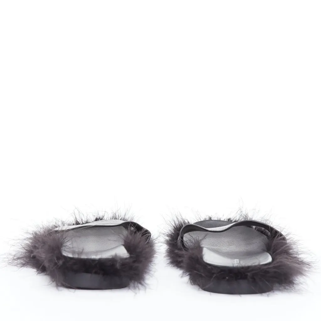 Simone Rocha Feather Trimmed Slides Black Leather Good - Box View