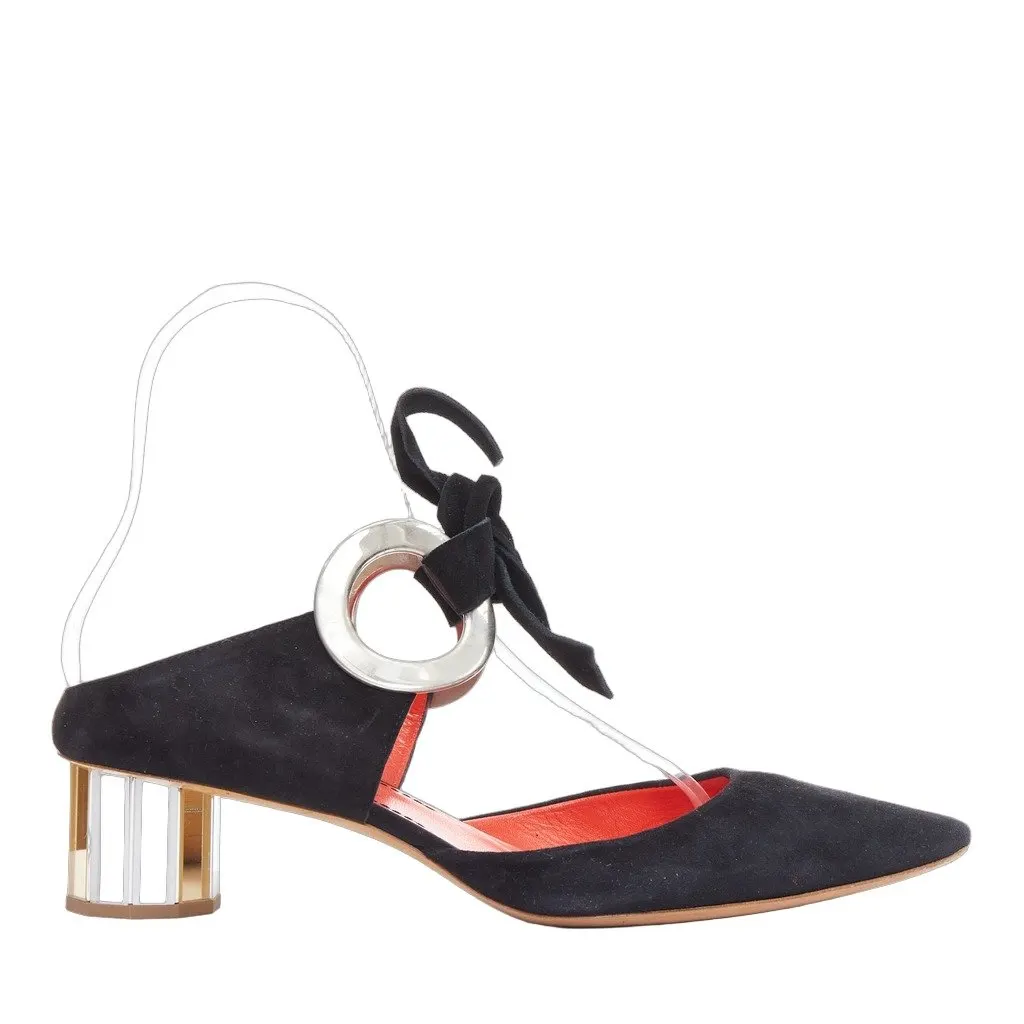 Proenza Schouler Silver Block Pumps Black Leather Fair - Front View