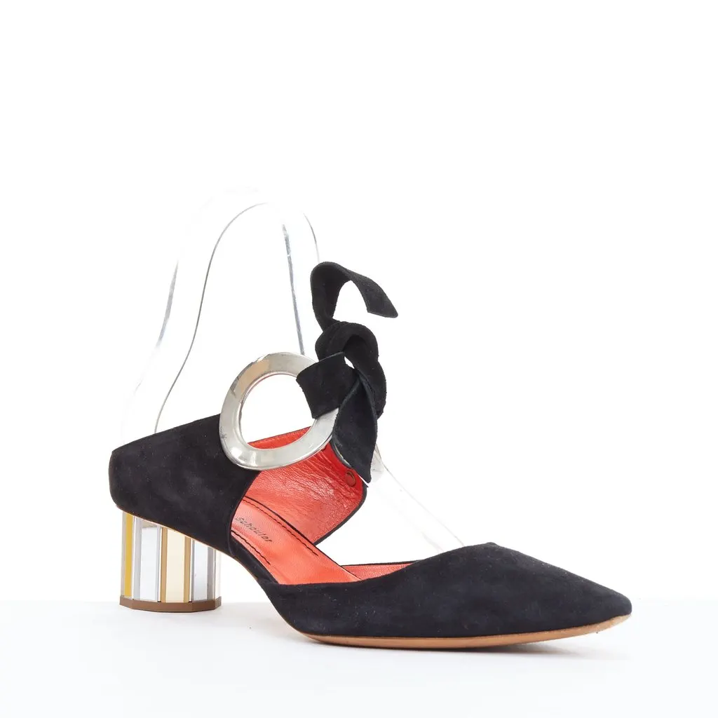 Proenza Schouler Silver Block Pumps Black Leather Fair - Back View