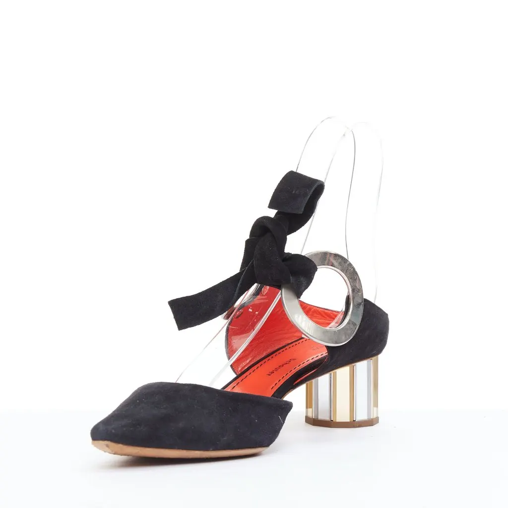Proenza Schouler Silver Block Pumps Black Leather Fair - Model View
