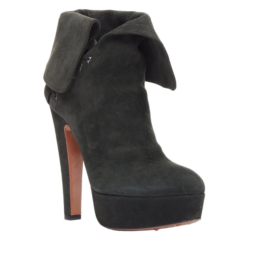 Alaïa Button Panel Combat Boots Green Suede Fair - Front View
