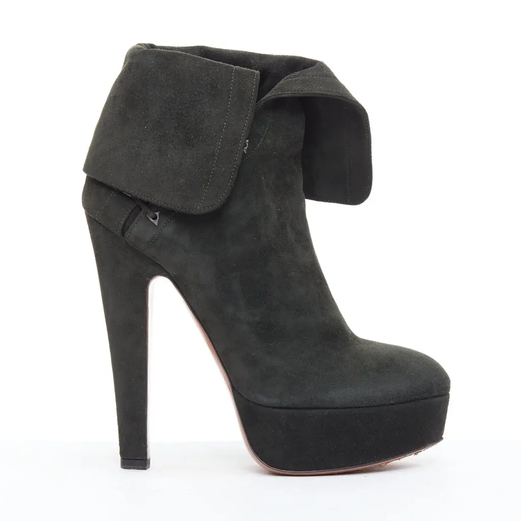 Alaïa Button Panel Combat Boots Green Suede Fair - Back View