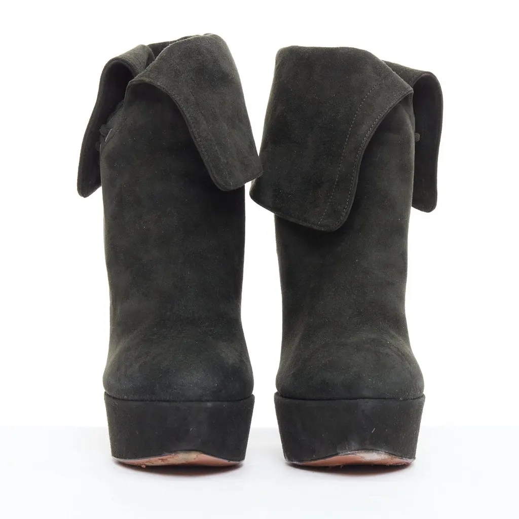 Alaïa Button Panel Combat Boots Green Suede Fair - Inside View
