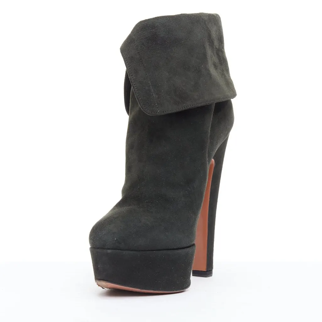 Alaïa Button Panel Combat Boots Green Suede Fair - Model View