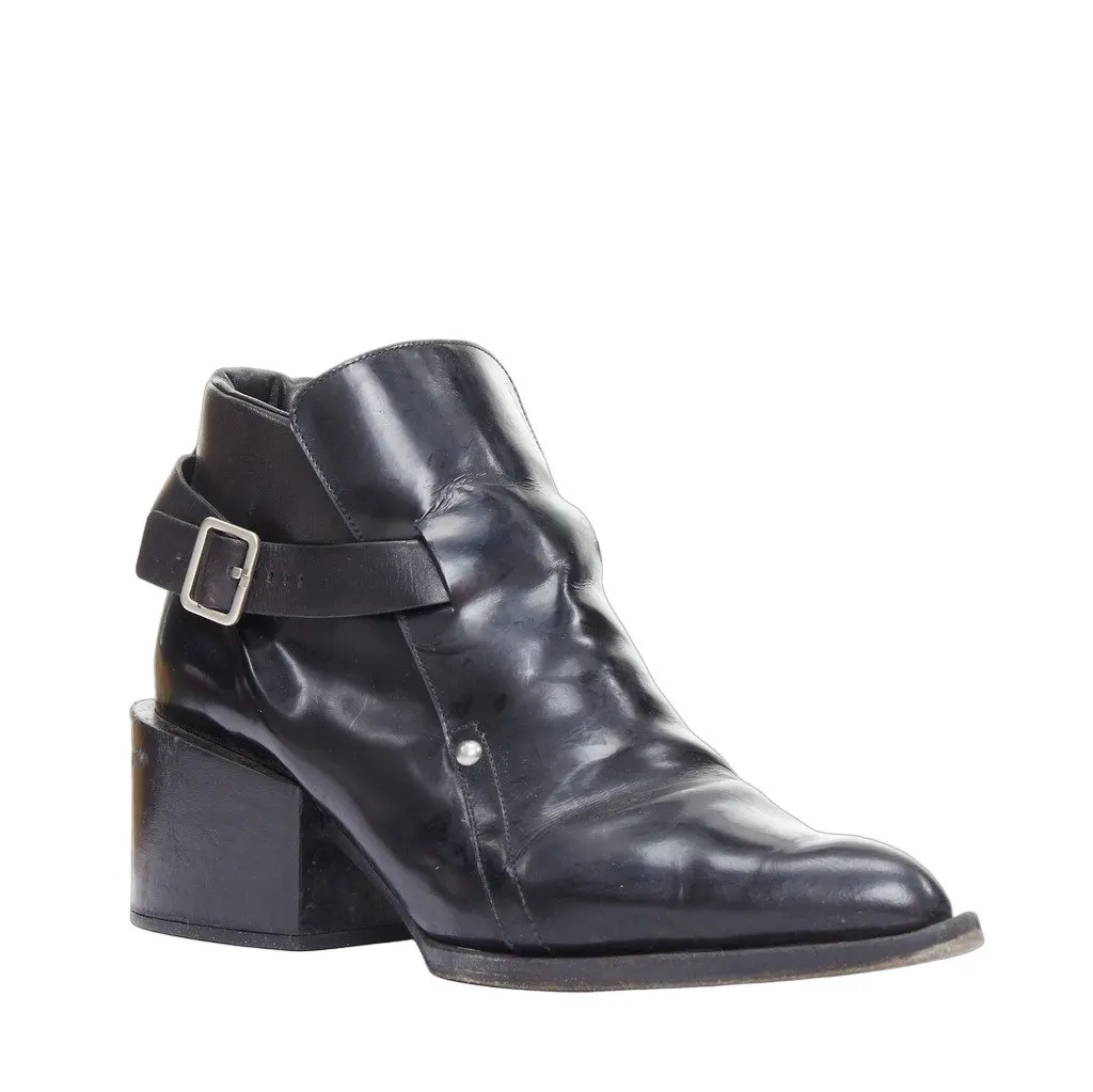 Jil Sander Cutout Wedge Heel Boots Black Leather Fair - Front View
