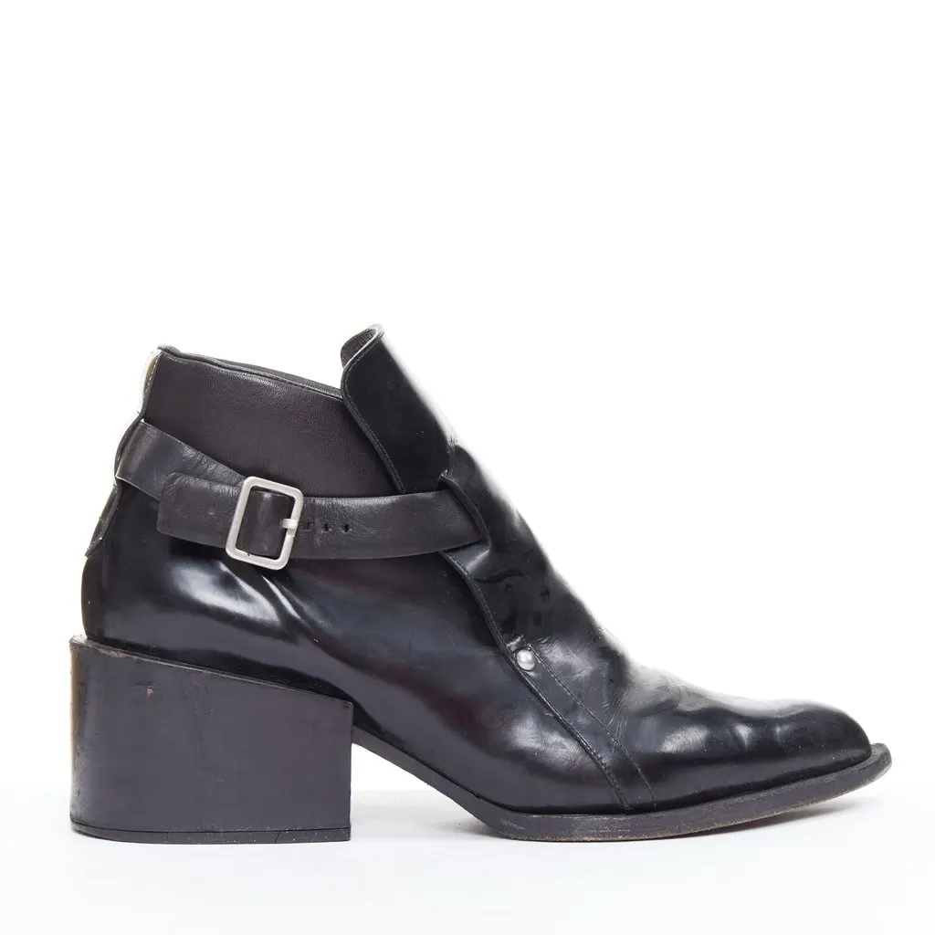 Jil Sander Cutout Wedge Heel Boots Black Leather Fair - Back View