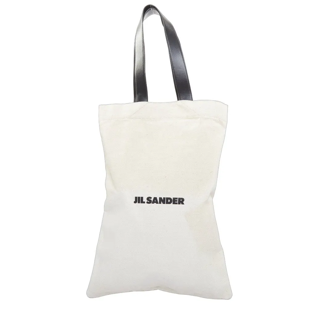 Jil Sander Logo Print Canvas Long Tote Black Leather Fair - Front View