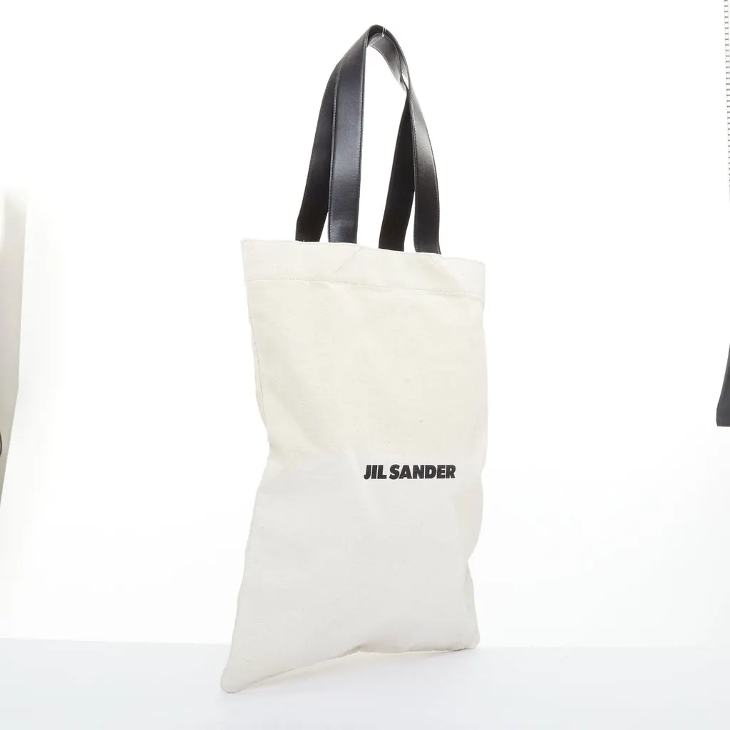 Jil Sander Logo Print Canvas Long Tote Black Leather Fair - Inside View