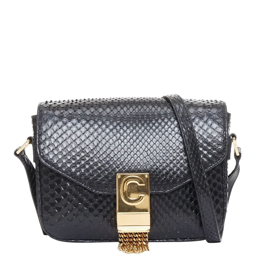 Celine C Bag Black Leather Good - Front View