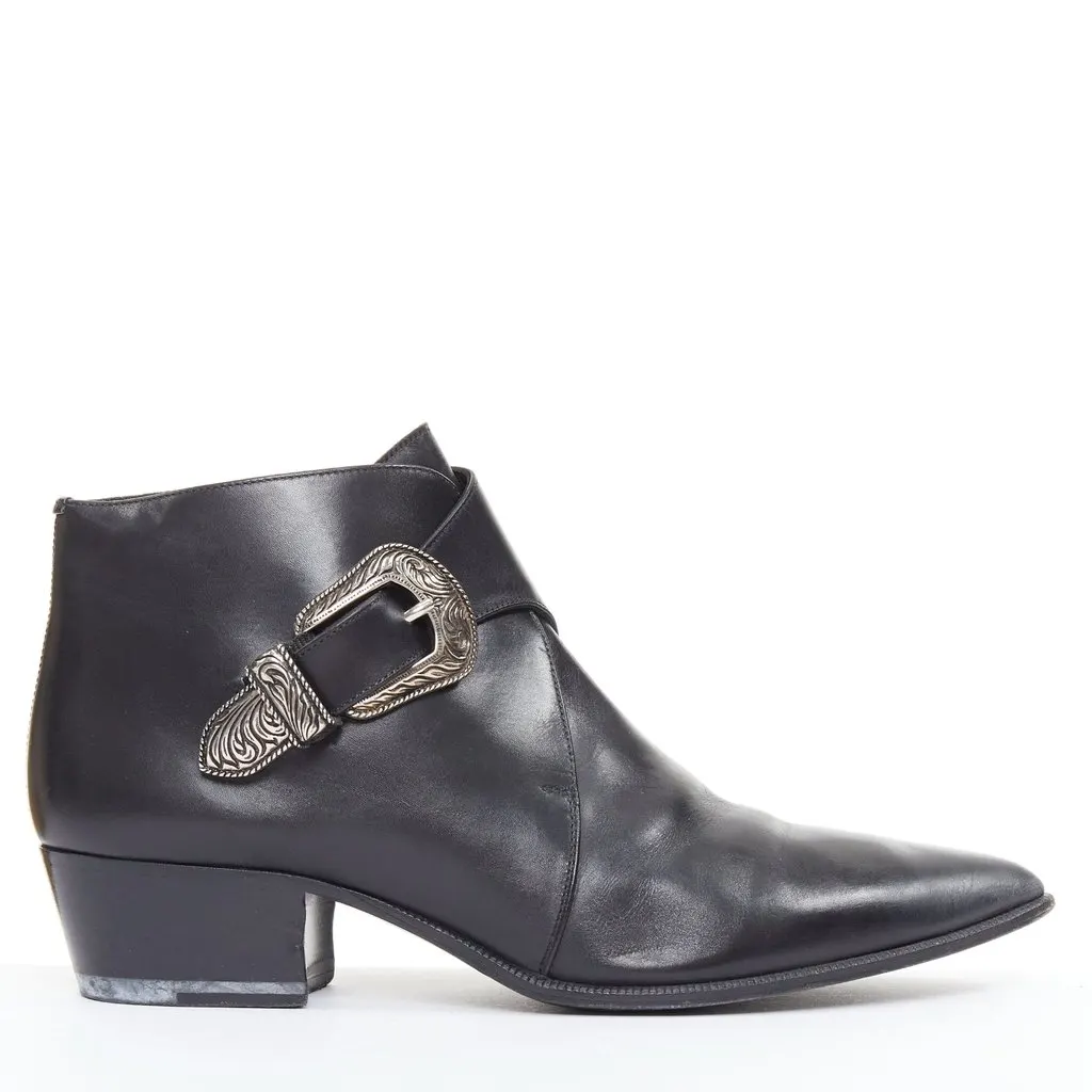 Saint Laurent Black Leather Heels Black Leather Fair - Front View