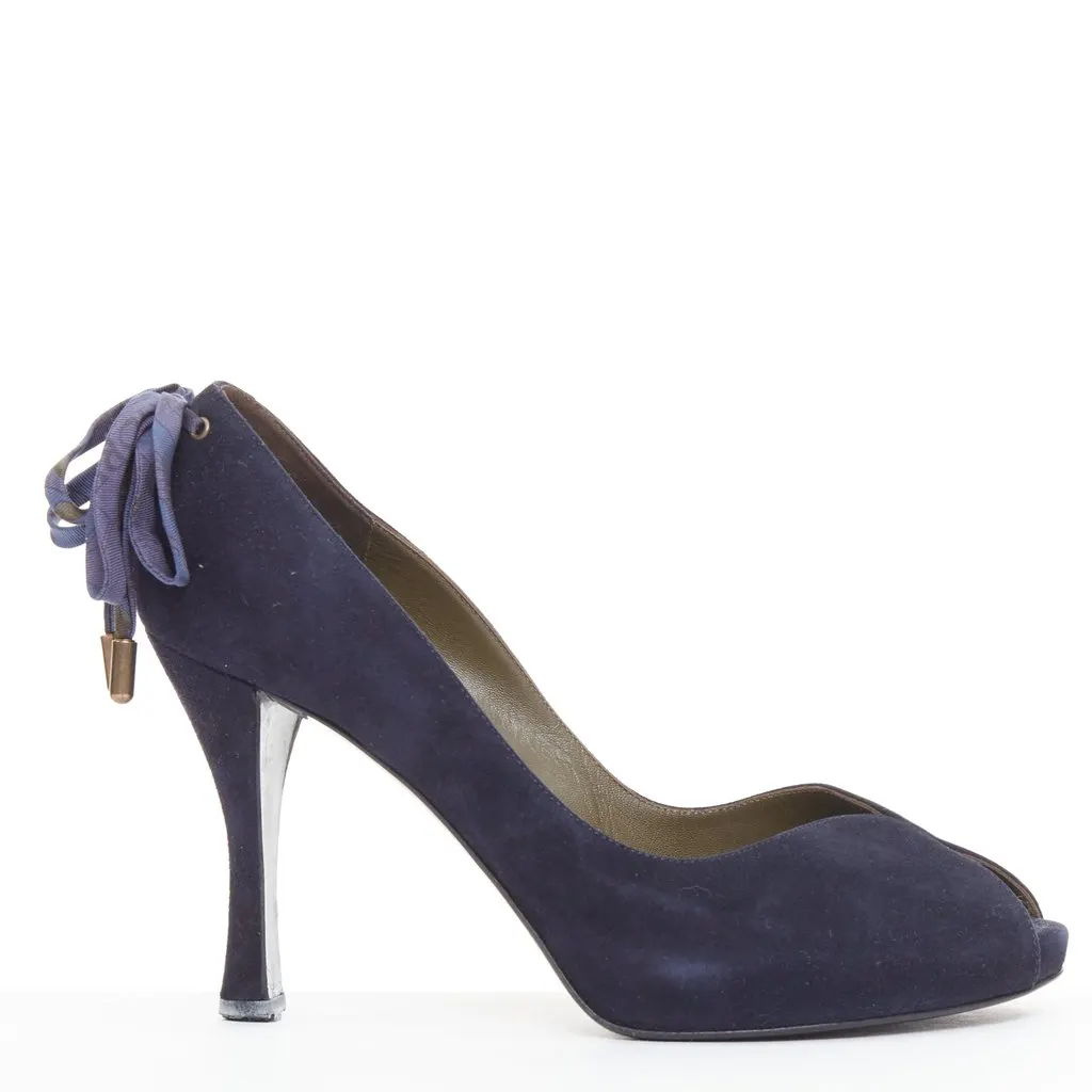 Hermès Navy Suede Heels Navy Suede Fair - Front View