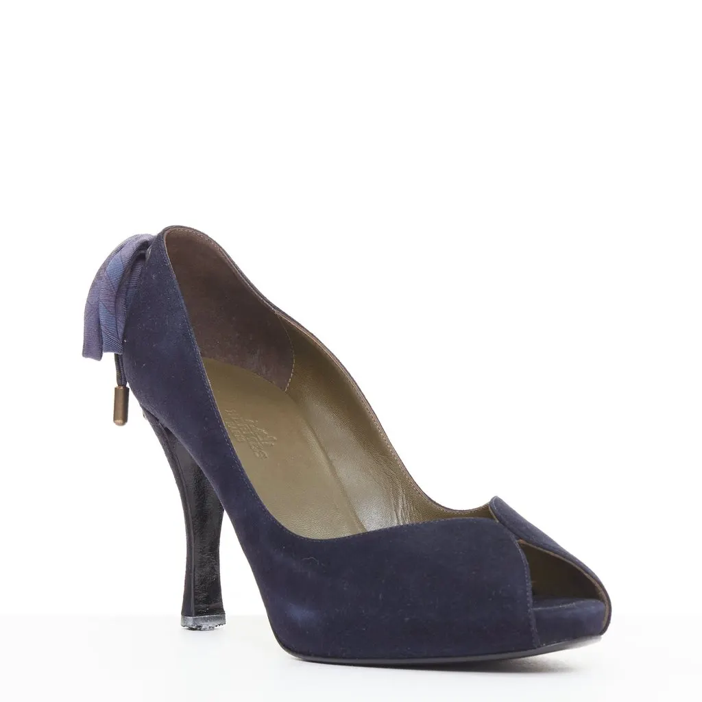 Hermès Navy Suede Heels Navy Suede Fair - Back View