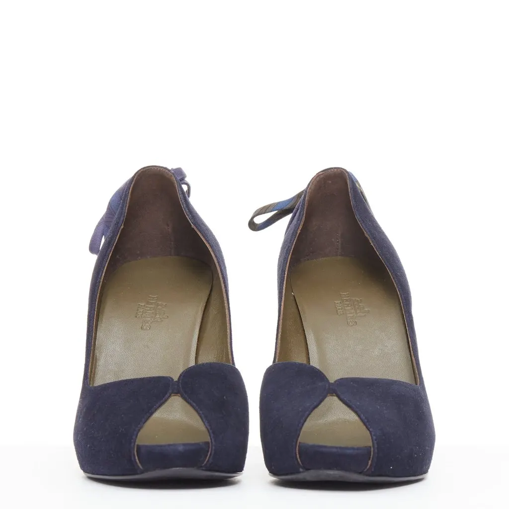 Hermès Navy Suede Heels Navy Suede Fair - Inside View