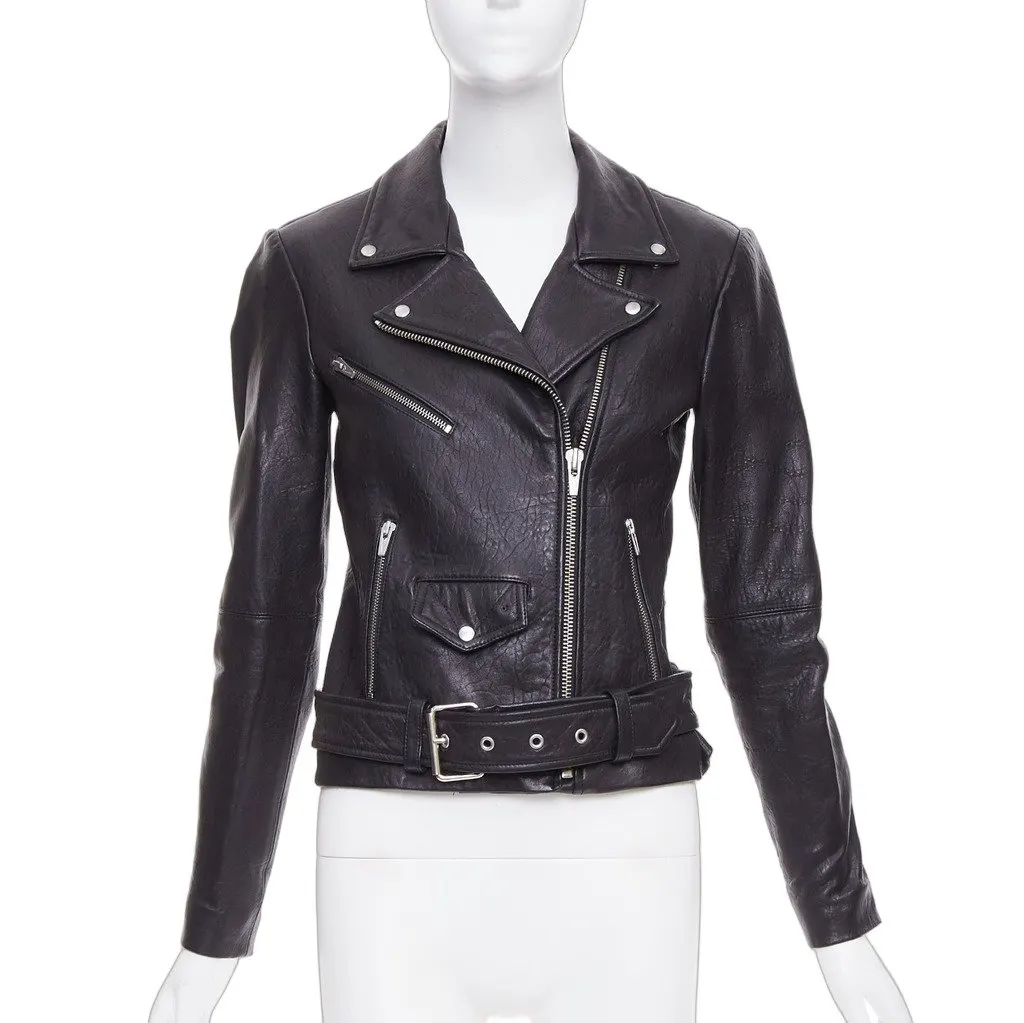 Unsigned Black Leather Leather Jacket Black Leather Very good - Front View