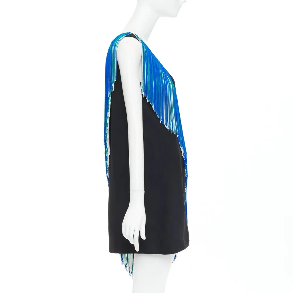Christopher Kane V SM Asymmetric Fringing Strip Black Viscose Never worn, with tag - Model View