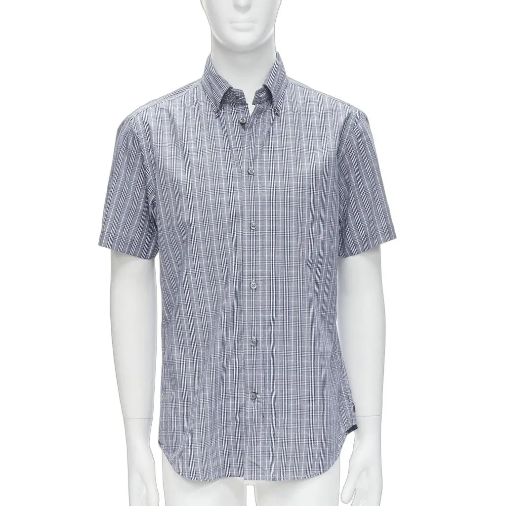 Ermenegildo Zegna Check Slim Shirt Grey Cotton Never worn, with tag - Front View
