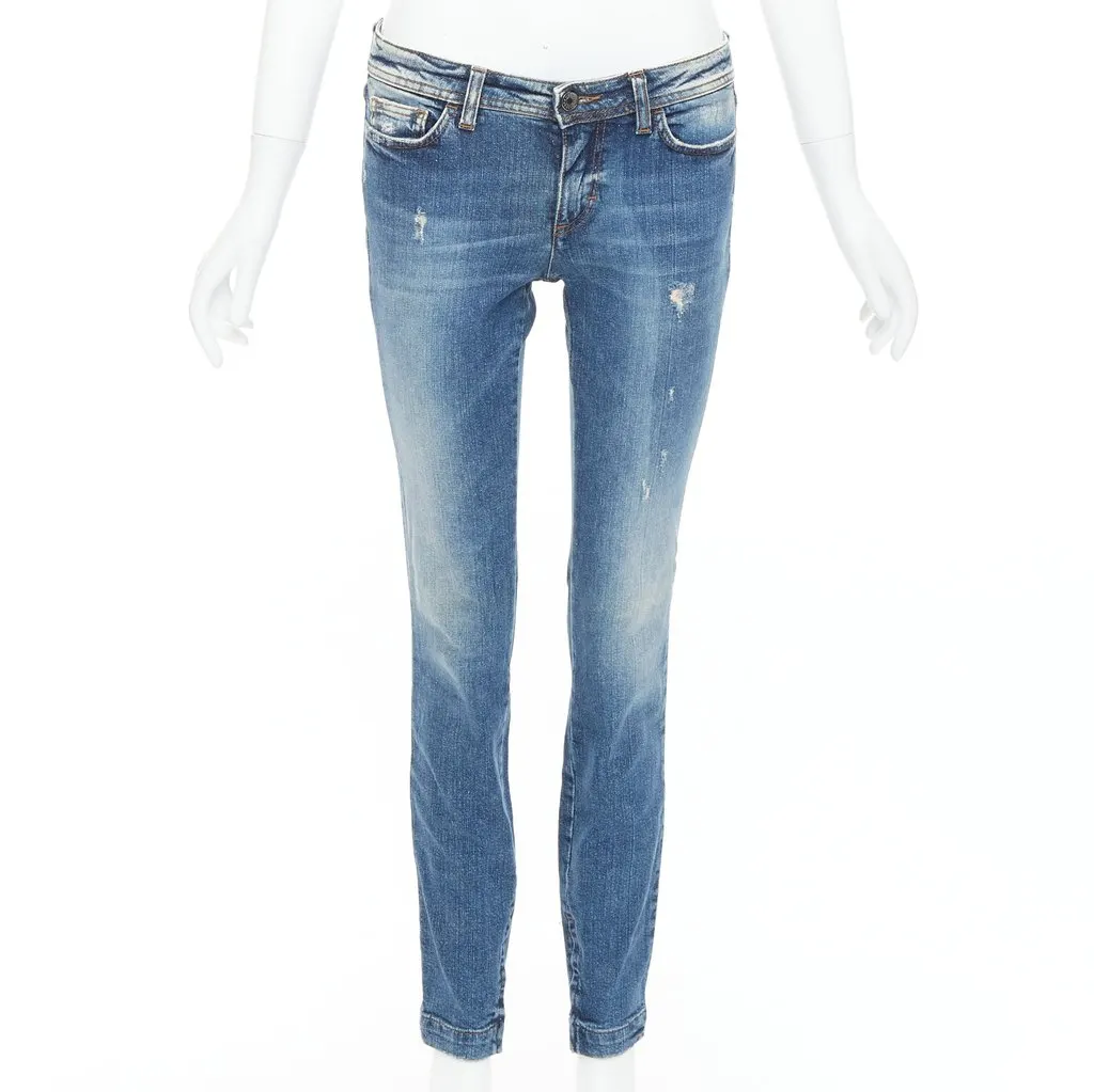 Dolce & Gabbana Distressed Matte Jeans Blue Very good - Front View