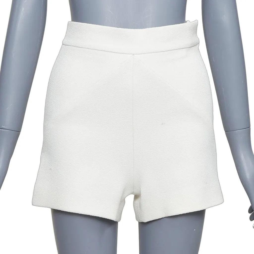 Balenciaga Dart Pleated Shorts Ecru Polyester Fair - Front View