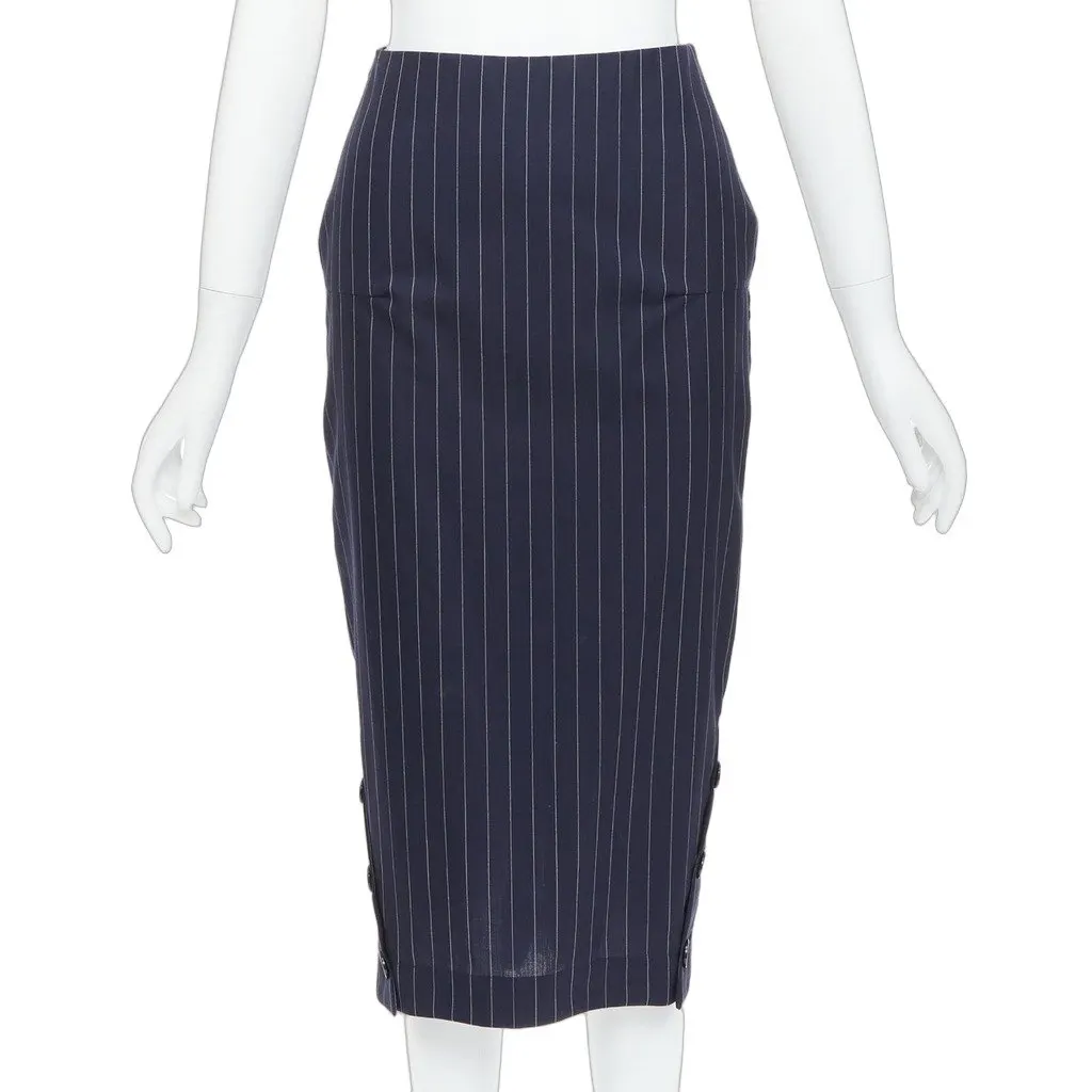 Victoria Beckham Pinstriped Pencil Skirt Navy Wool Very good - Front View