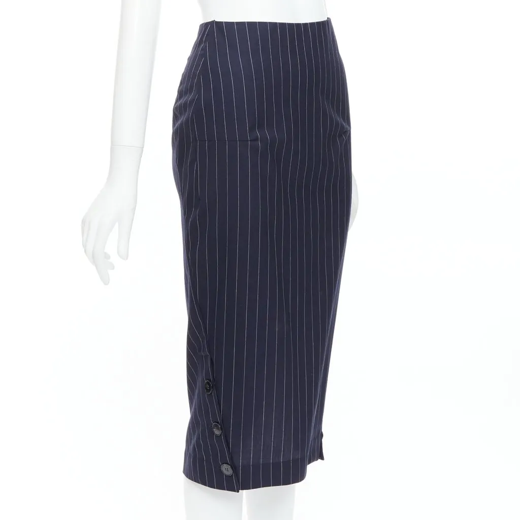 Victoria Beckham Pinstriped Pencil Skirt Navy Wool Very good - Inside View