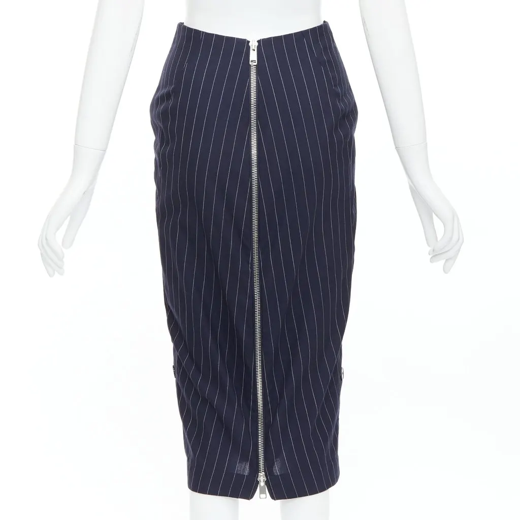 Victoria Beckham Pinstriped Pencil Skirt Navy Wool Very good - Box View