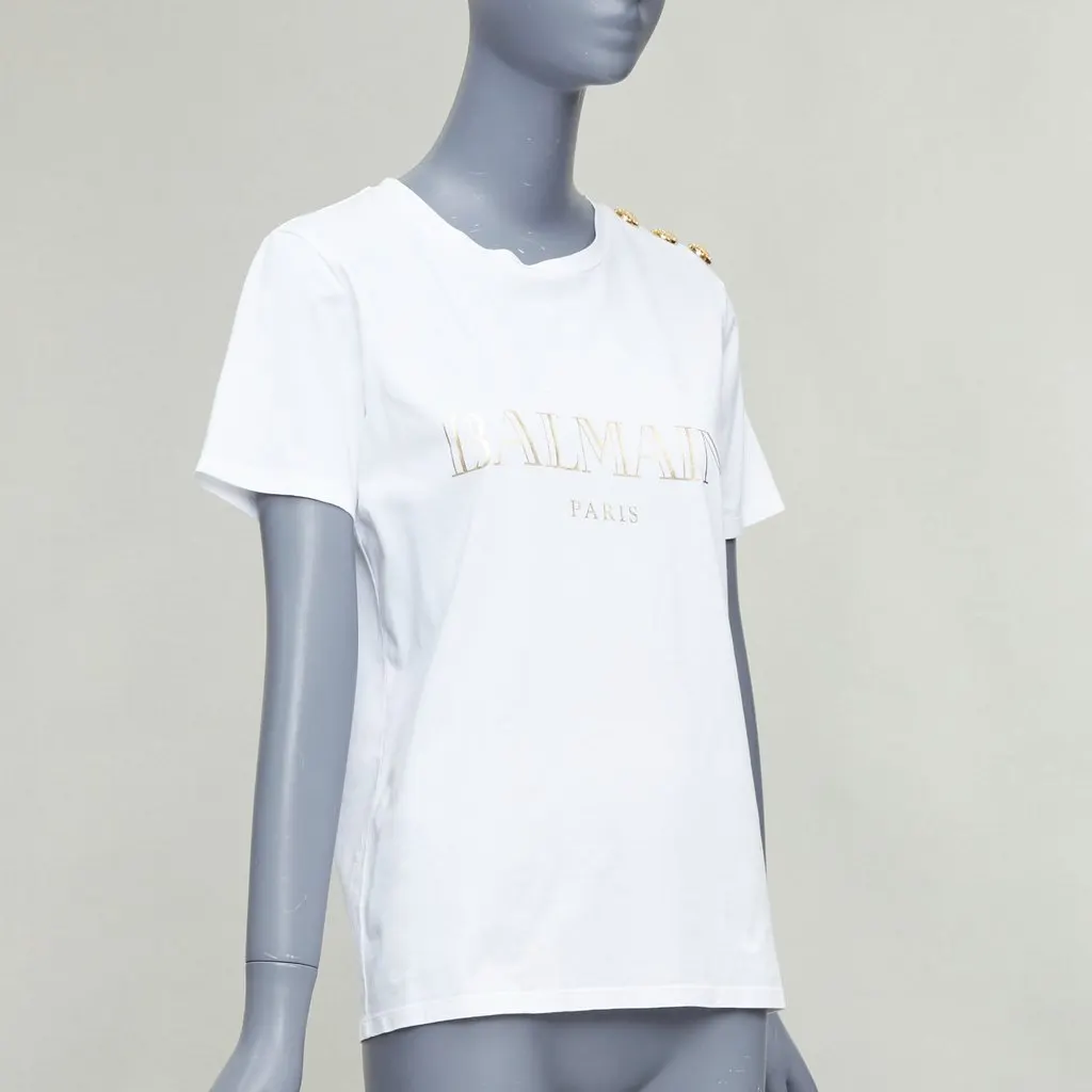 Balmain Gold Foil Logo Tee White Cotton Good - Inside View