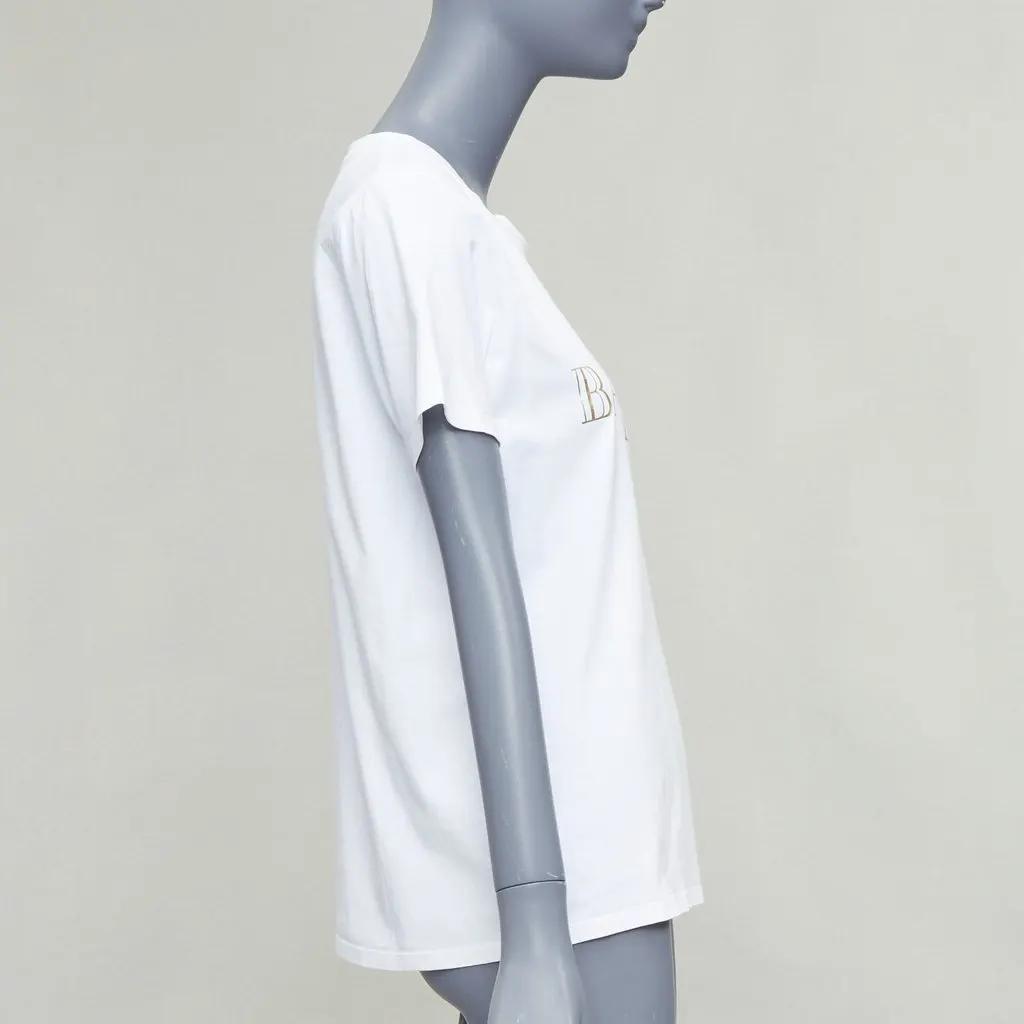 Balmain Gold Foil Logo Tee White Cotton Good - Model View