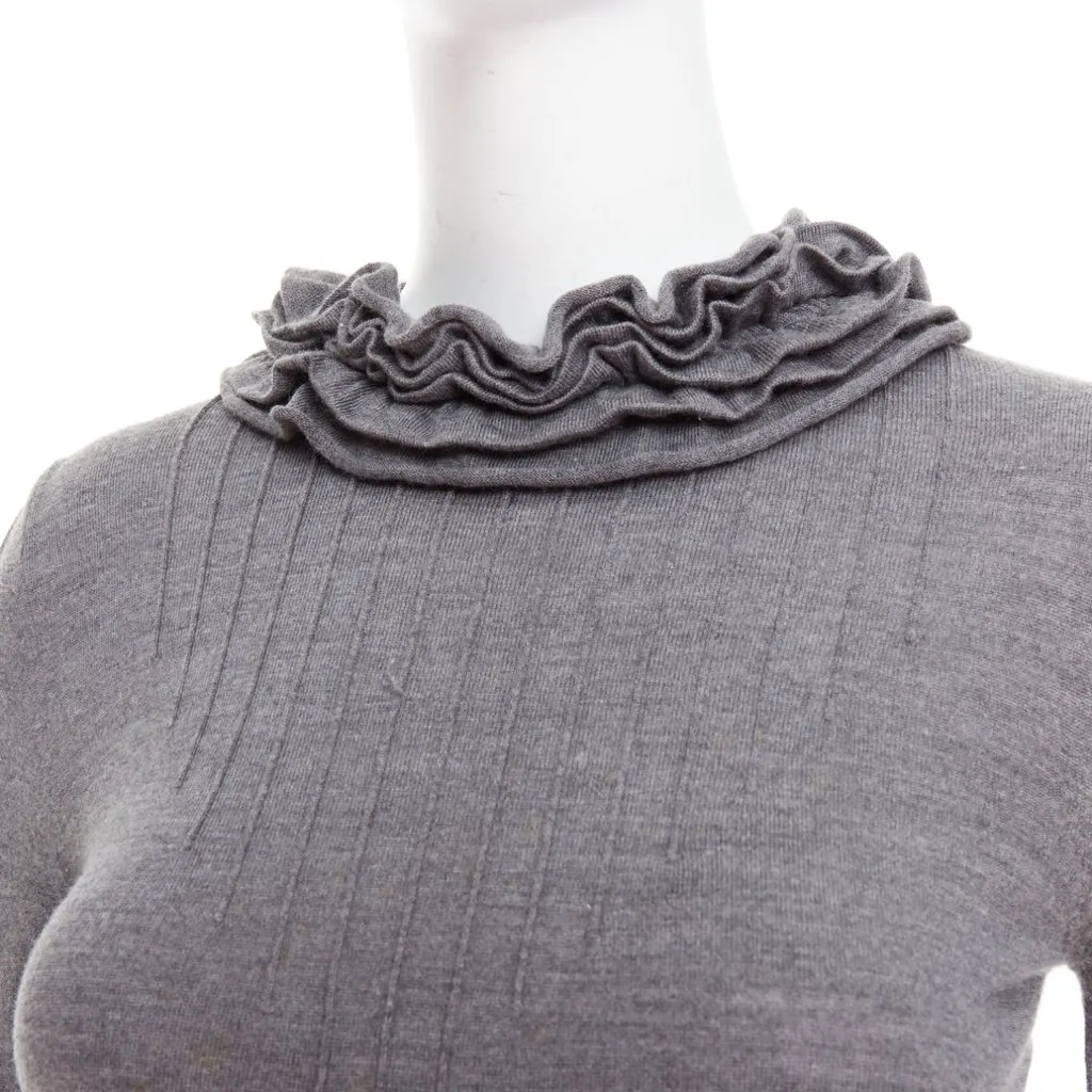 Fendi Ruffle Collar Sweater Grey Wool Fair - Back View