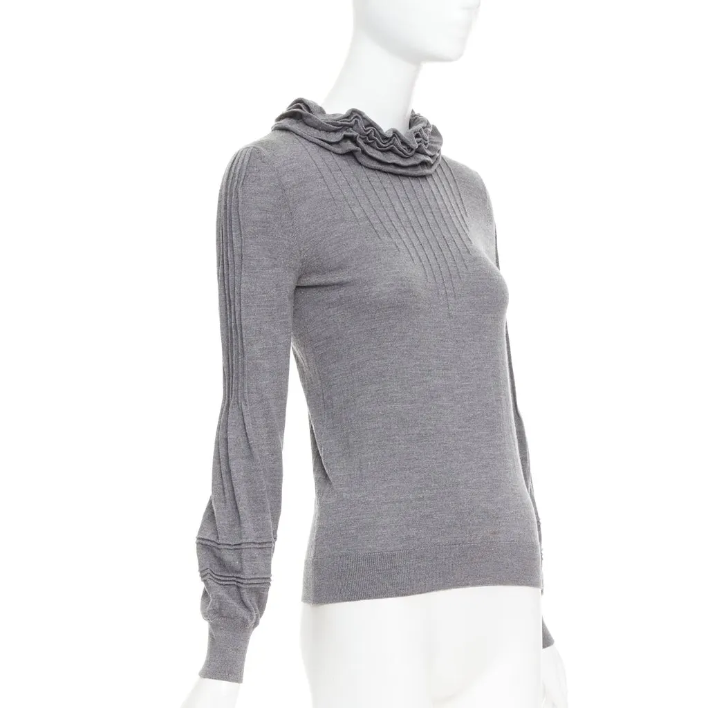 Fendi Ruffle Collar Sweater Grey Wool Fair - Inside View