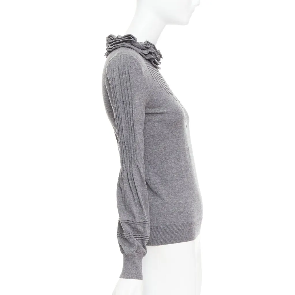 Fendi Ruffle Collar Sweater Grey Wool Fair - Model View