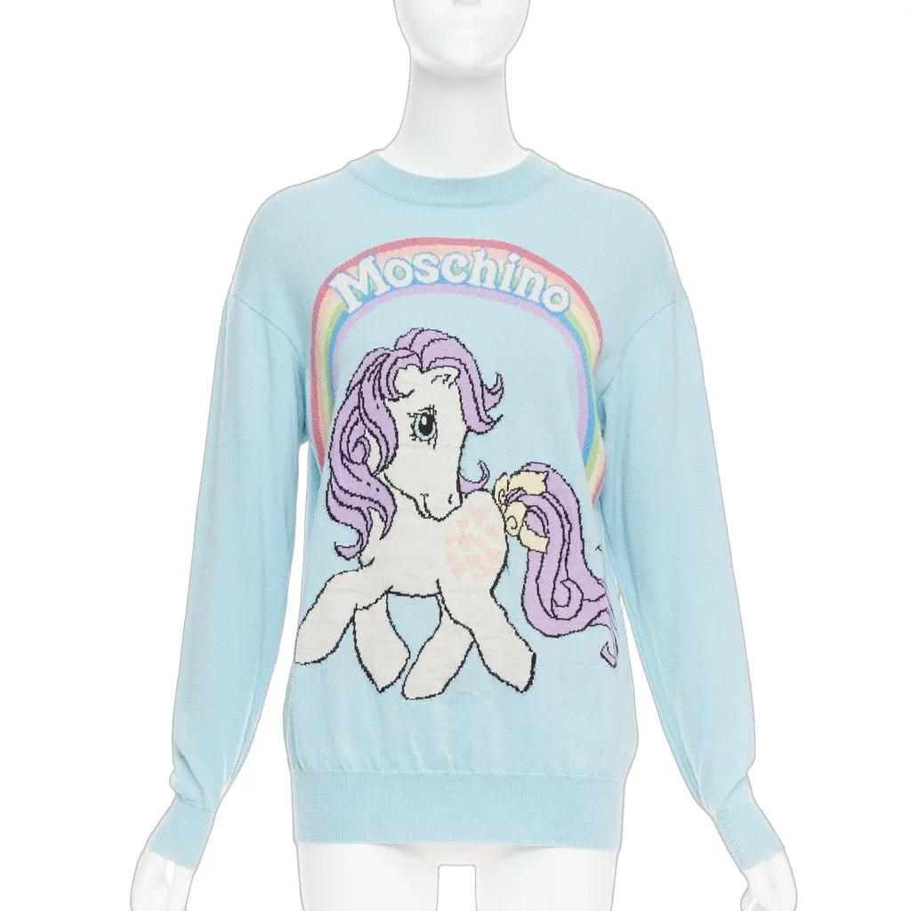 Moschino Rainbow Logo Sweater Blue Wool Fair - Front View