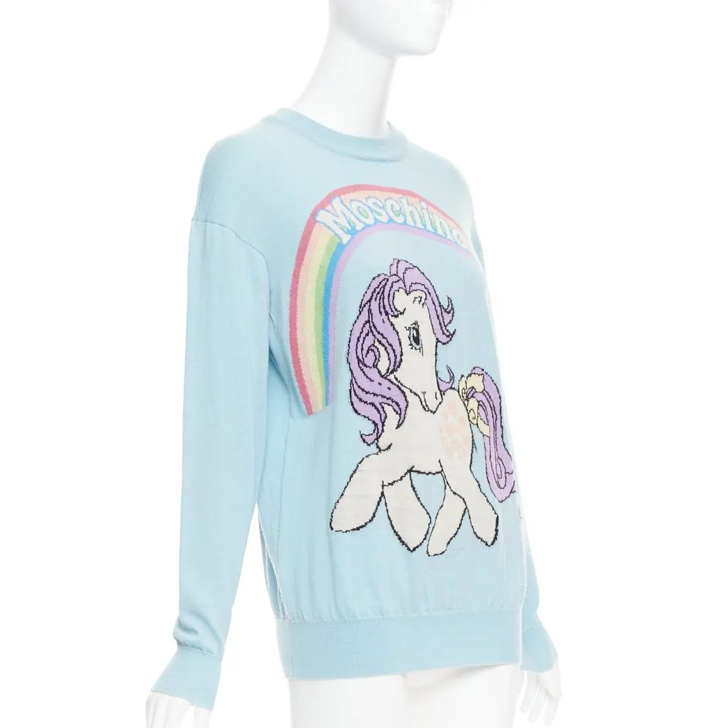 Moschino Rainbow Logo Sweater Blue Wool Fair - Inside View